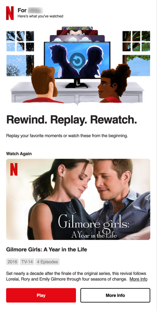 An example of a successful marketing email from Netflix featuring tailored suggestions based on viewing history.