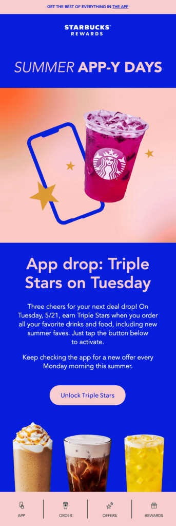 An example of a successful marketing email from Starbucks integrating their rewards program.